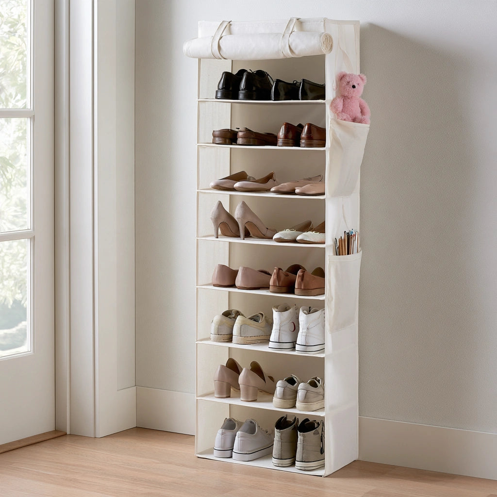 Organizer na buty, tapicerowany tkaniną, kolor: biały