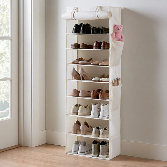 Organizer na buty, tapicerowany tkaniną, kolor: biały